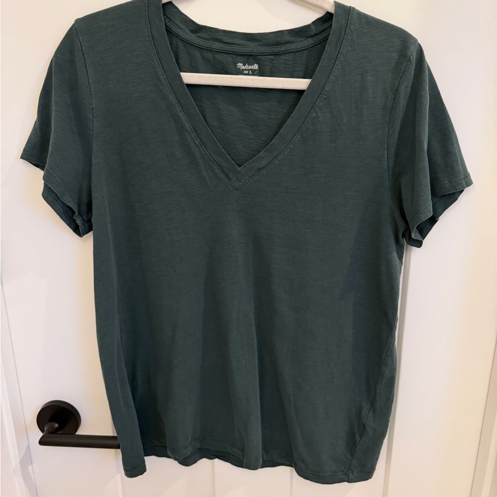Madewell Forest Green V-Neck Short Sleeve Tee